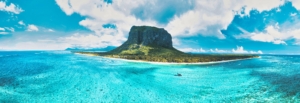 Helicopter ride underwater waterfall