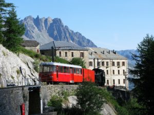 Train in Chamonix valley to Mont Blanc